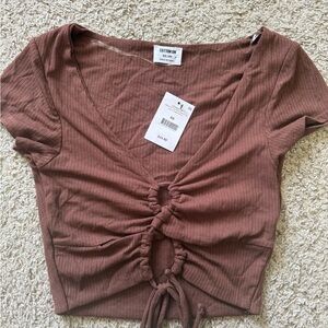Cotton On Women's Brown Ruched Crop Top